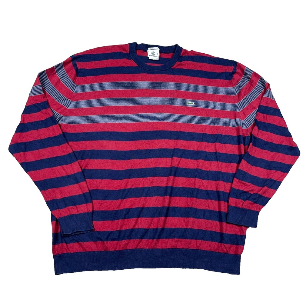 Lacoste Sweater Men Size 8‎ 3XL Red Blue Cotton Cashmere Blend Lightweight